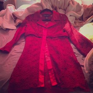 Red lace long cardigan